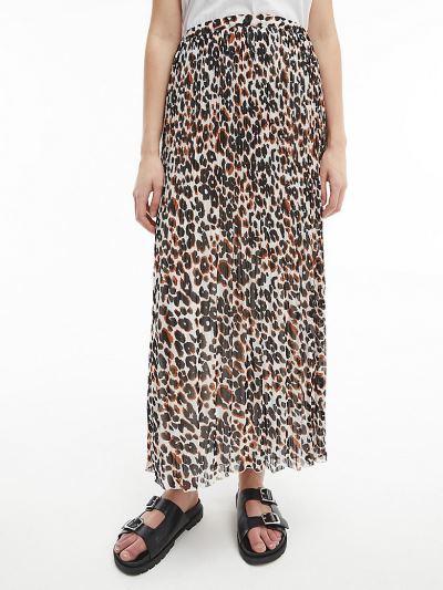 Calvin Klein Ruhák HU988783 | Calvin Klein Chiffon Pleated Maxi Női Szoknya Fehér / Fekete / Leopárd